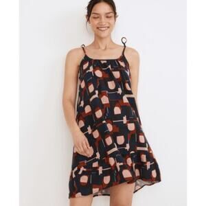 Madewell SZ M Lightestspun Tie Strap Ruffle Hem Cover Up Dress Color Collage NWT